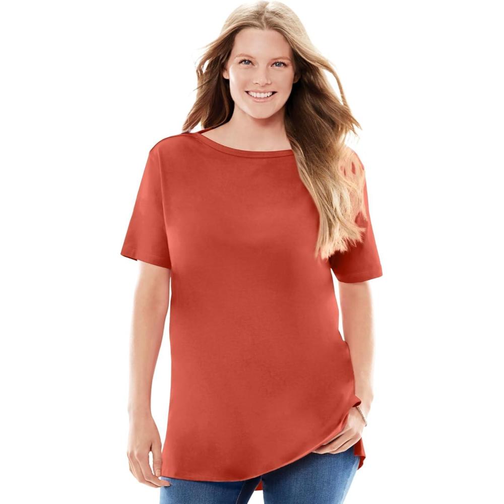 imageWoman Within Plus Size Perfect ShortSleeve Boatneck TunicBurnt Red