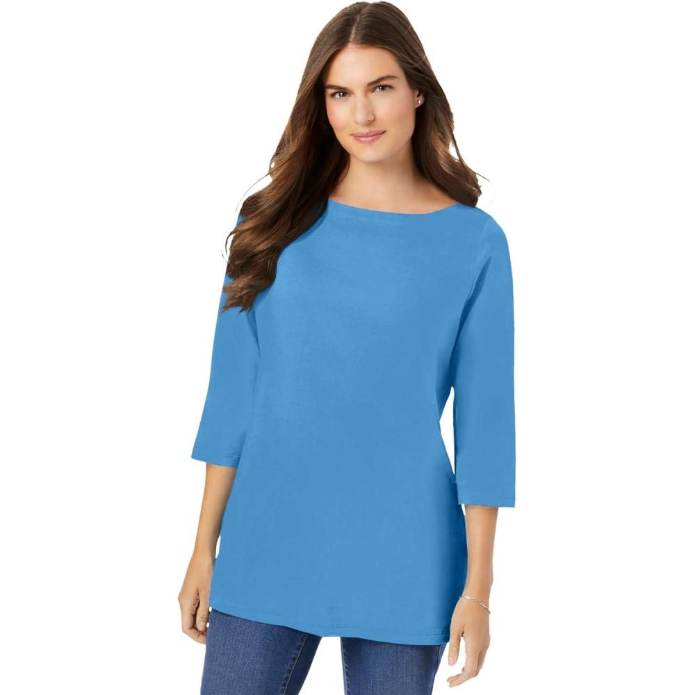 imageWoman Within Plus Size Perfect ThreeQuarter Sleeve Boatneck TeeAzure Blue