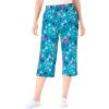 Woman Within Plus Size Elastic-Waist Pull-On Knit Pocket Capri Pants(Pretty Turquoise Butterflies)