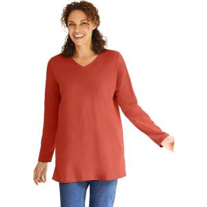 Woman Within Plus Size Perfect Long-Sleeve V-Neck Tunic(Burnt Red)