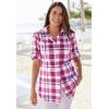 Woman Within Plus Size Petite Short-Sleeve Button Down Seersucker Shirt(Pink Plaid)