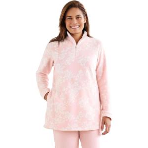 Woman Within Plus Size Microfleece Quarter-Zip Pullover(Pink Rosette)