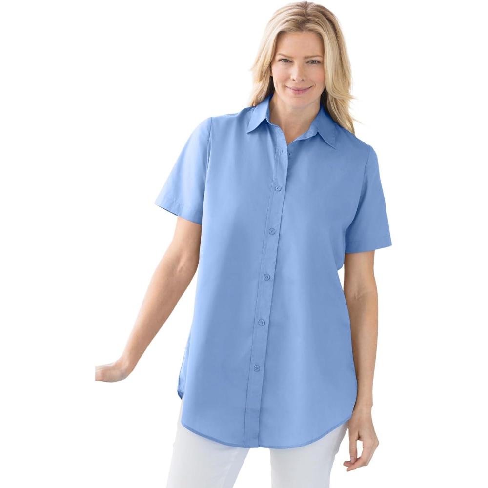 imageWoman Within Plus Size Petite Perfect Short Sleeve ShirtFrench Blue