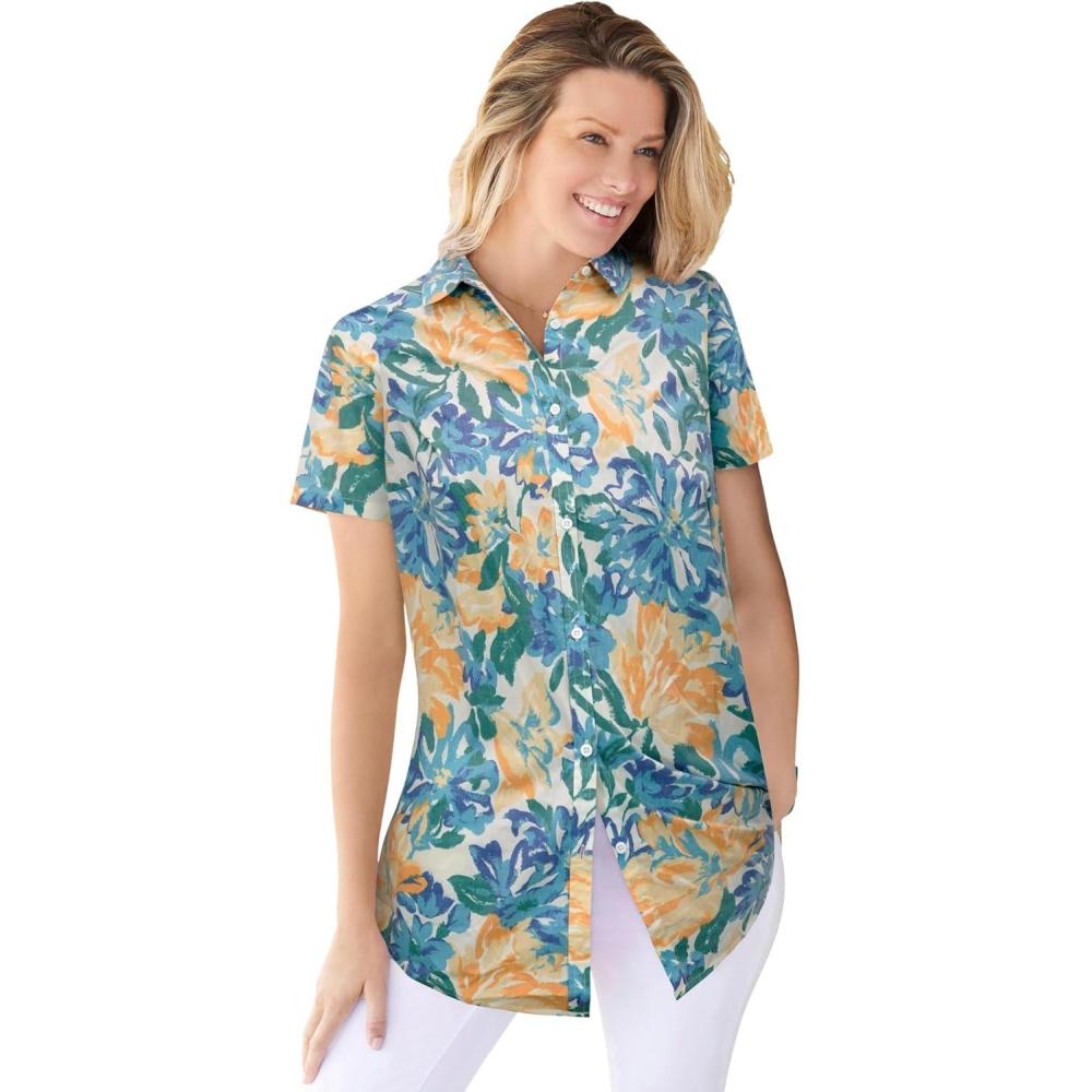 imageWoman Within Plus Size Petite Perfect Short Sleeve ShirtYellow Painted Floral