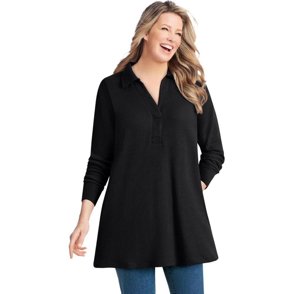 imageWoman Within Plus Size Relaxed WaffleThermal TunicBlack