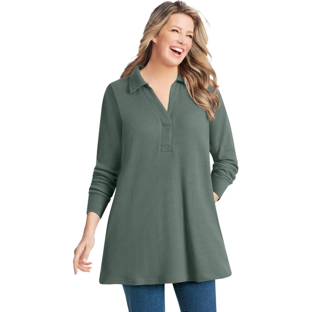 imageWoman Within Plus Size Relaxed WaffleThermal TunicPine