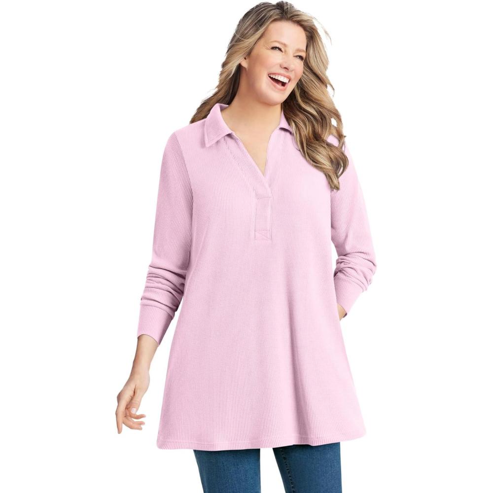 imageWoman Within Plus Size Relaxed WaffleThermal TunicPink