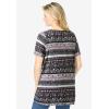 Woman Within Plus Size Short-Sleeve Pintucked Henley Tunic(Black Patchwork Stripe)
