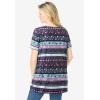 Woman Within Plus Size Short-Sleeve Pintucked Henley Tunic(Navy Patchwork Stripe)