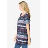 Woman Within Plus Size Short-Sleeve Pintucked Henley Tunic(Navy Patchwork Stripe)