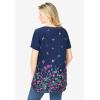 Woman Within Plus Size Short-Sleeve Pintucked Henley Tunic(Navy Pink Garden Border)