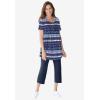 Woman Within Plus Size Short-Sleeve Pintucked Henley Tunic(Purple Patchwork Stripe)