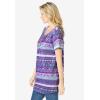 Woman Within Plus Size Short-Sleeve Pintucked Henley Tunic(Purple Patchwork Stripe)