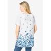 Woman Within Plus Size Short-Sleeve Pintucked Henley Tunic(White Blue Garden Border)