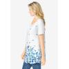 Woman Within Plus Size Short-Sleeve Pintucked Henley Tunic(White Blue Garden Border)
