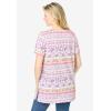 Woman Within Plus Size Short-Sleeve Pintucked Henley Tunic(White Patchwork Stripe)