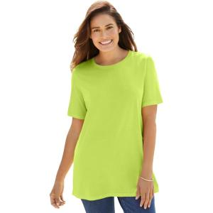 Woman Within Plus Size Perfect Short-Sleeve Crewneck Tee (Petite Available)(Lime)