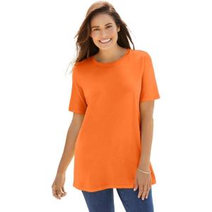 Woman Within Plus Size Perfect Short-Sleeve Crewneck Tee (Petite Available)(Orange Twist)