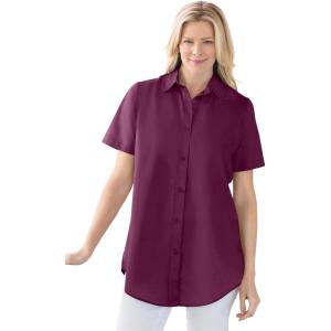Woman Within Plus Size Petite Perfect Short Sleeve Shirt(Deep Claret)