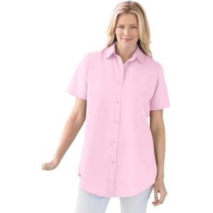 Woman Within Plus Size Petite Perfect Short Sleeve Shirt(Pink)