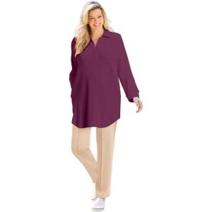 Woman Within Plus Size Relaxed Waffle-Thermal Tunic(Deep Claret)