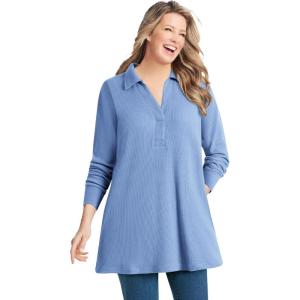 Woman Within Plus Size Relaxed Waffle-Thermal Tunic(French Blue)