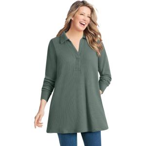 Woman Within Plus Size Relaxed Waffle-Thermal Tunic(Pine)