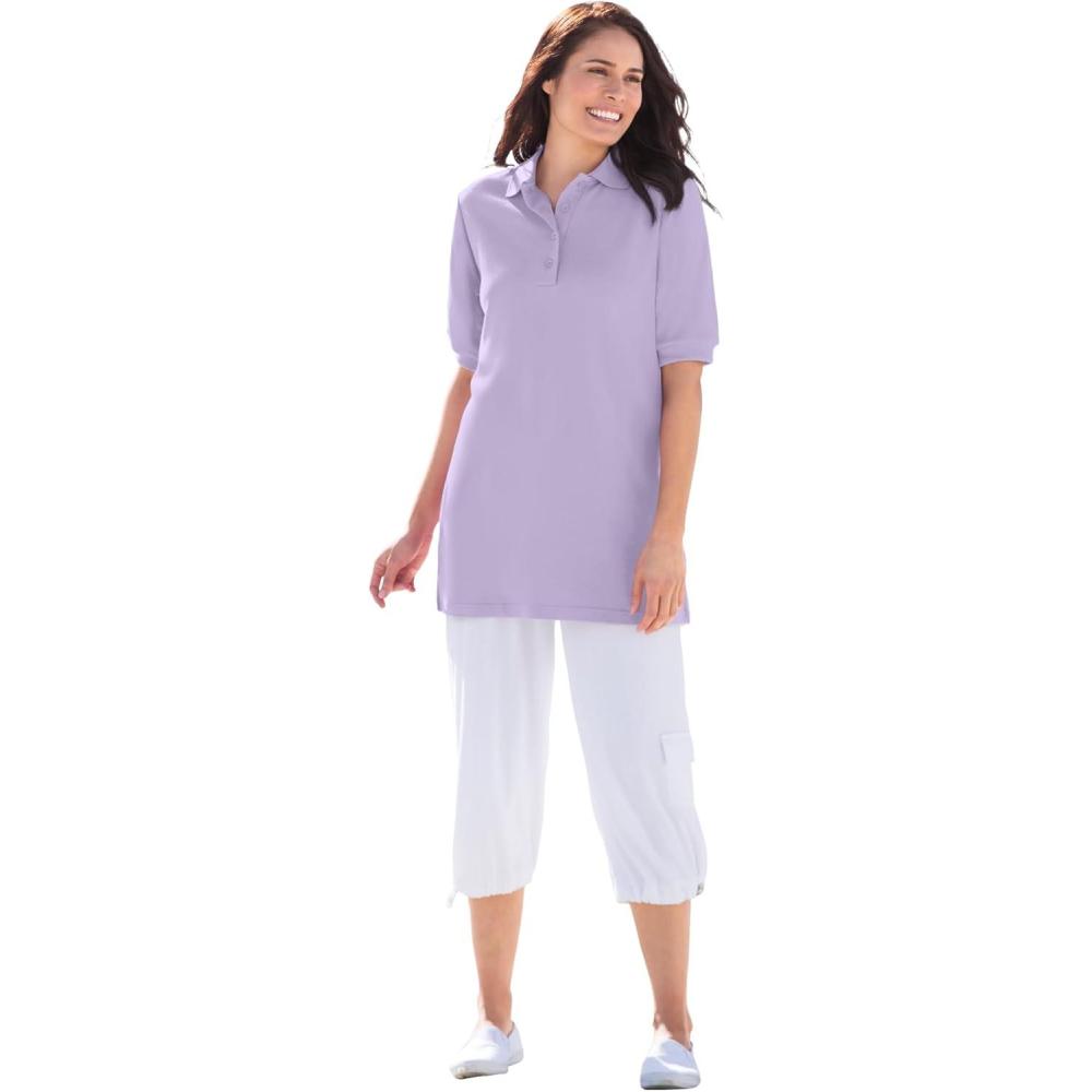 imageWoman Within Plus Size ElbowSleeve Polo TunicPale Lilac