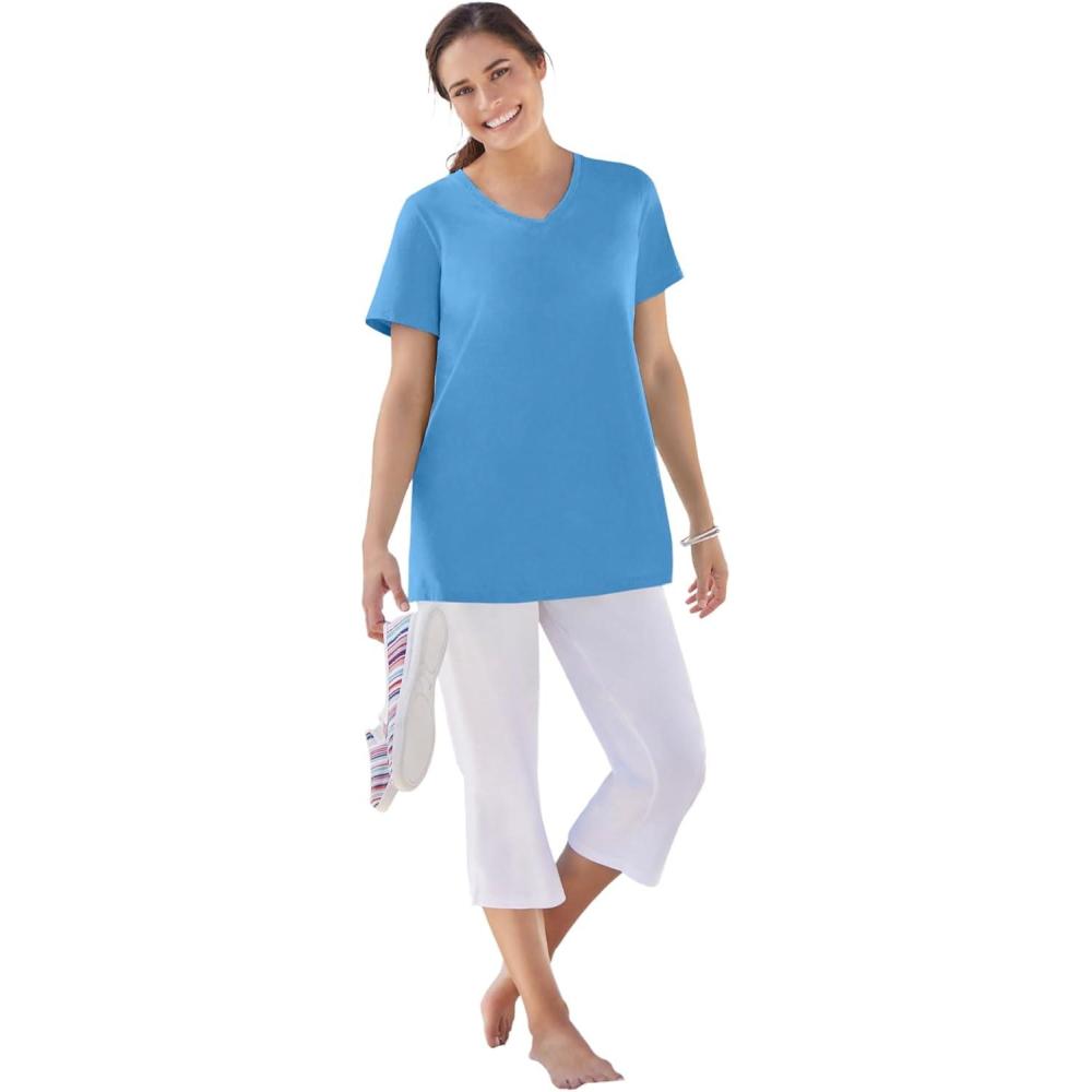 imageWoman Within Plus Size Perfect ShortSleeve VNeck Tee Petite AvailableAzure Blue