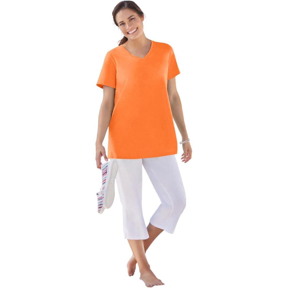 imageWoman Within Plus Size Perfect ShortSleeve VNeck Tee Petite AvailableOrange Twist