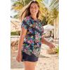 Swim 365 Women’s Plus Size Split-Neck Short Sleeve Swim Tee with Built-in Bra(Navy Hibiscus)