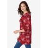 Woman Within Plus Size Perfect Printed Three-Quarter Sleeve Crewneck Tunic(Classic Red Textured Snowflake)