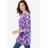 Woman Within Plus Size Perfect Printed Three-Quarter Sleeve Crewneck Tunic(Deep Teal Patchwork)