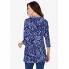 Woman Within Plus Size Perfect Printed Three-Quarter Sleeve Crewneck Tunic(Evening Blue Paisley)