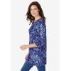 Woman Within Plus Size Perfect Printed Three-Quarter Sleeve Crewneck Tunic(Evening Blue Paisley)