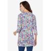 Woman Within Plus Size Perfect Printed Three-Quarter Sleeve Crewneck Tunic(Heather Grey Field Floral)