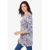 Woman Within Plus Size Perfect Printed Three-Quarter Sleeve Crewneck Tunic(Heather Grey Field Floral)