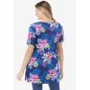 Woman Within Plus Size Short-Sleeve Empire Waist Tunic(Navy Hibiscus Tropicana)