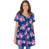 Woman Within Plus Size Short-Sleeve Empire Waist Tunic(Navy Hibiscus Tropicana)