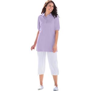 Woman Within Plus Size Elbow-Sleeve Polo Tunic(Pale Lilac)