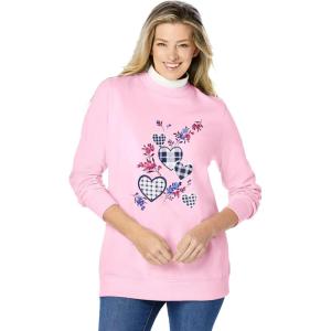 Woman Within Plus Size Layered-Look Sweatshirt(Pink Plaid Hearts)