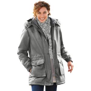 Woman Within Plus Size Microfiber Parka(Slate)