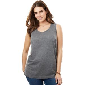 Woman Within Plus Size Perfect Scoopneck Tank (Petite Available)(Medium Heather Grey)