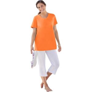 Woman Within Plus Size Perfect Short-Sleeve V-Neck Tee (Petite Available)(Orange Twist)