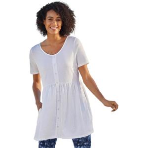 Woman Within Plus Size Short-Sleeve Empire Waist Tunic(White)
