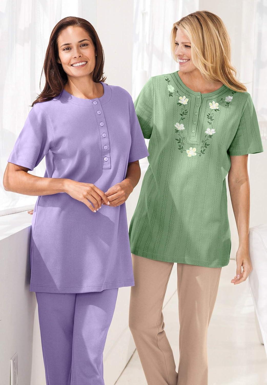 imageWoman Within Plus Size 7Day Embroidered Pointelle TunicFrench Blue Floral Embroidery