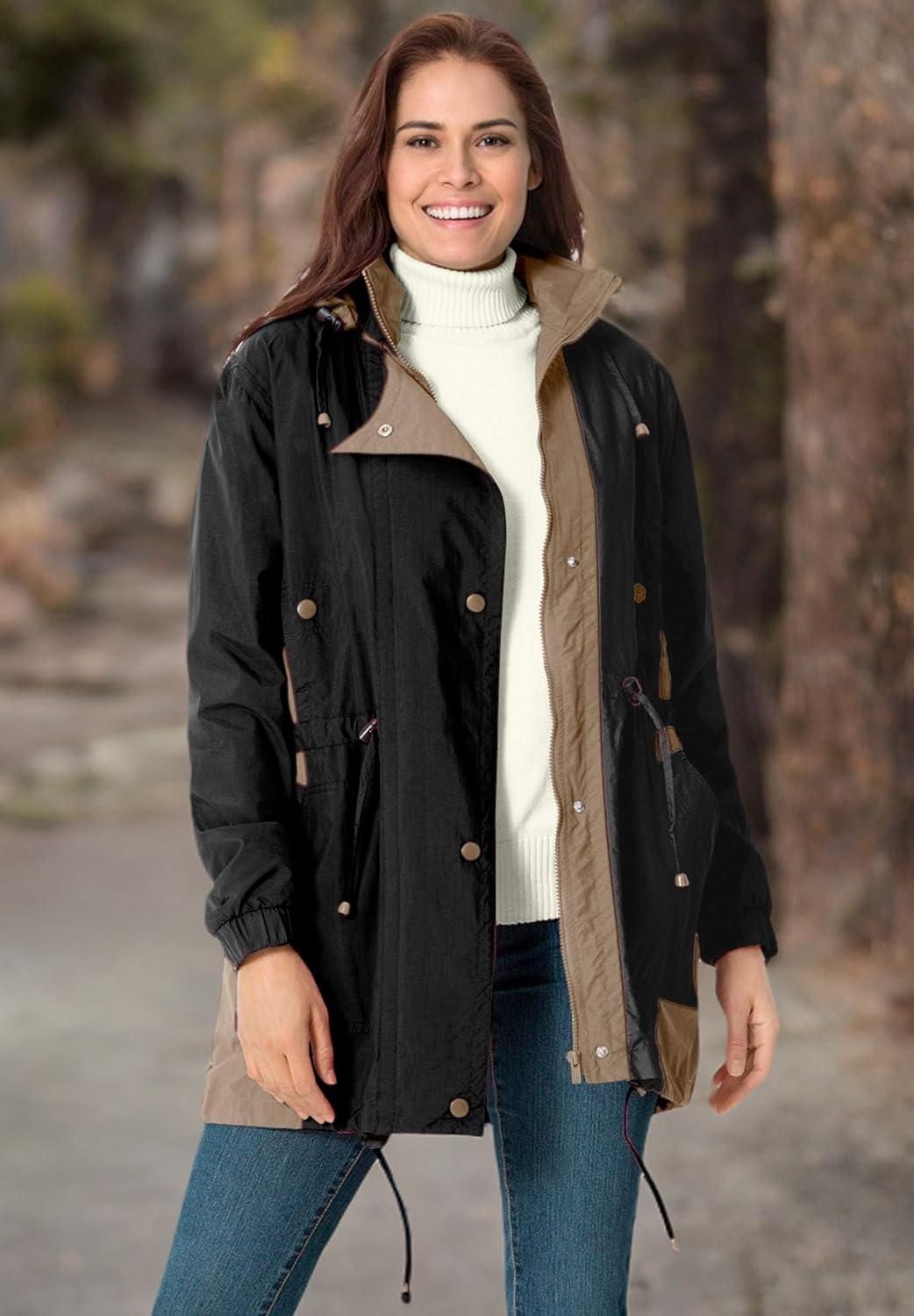 imageWoman Within Plus Size Colorblocked Taslon AnorakBlack Bark