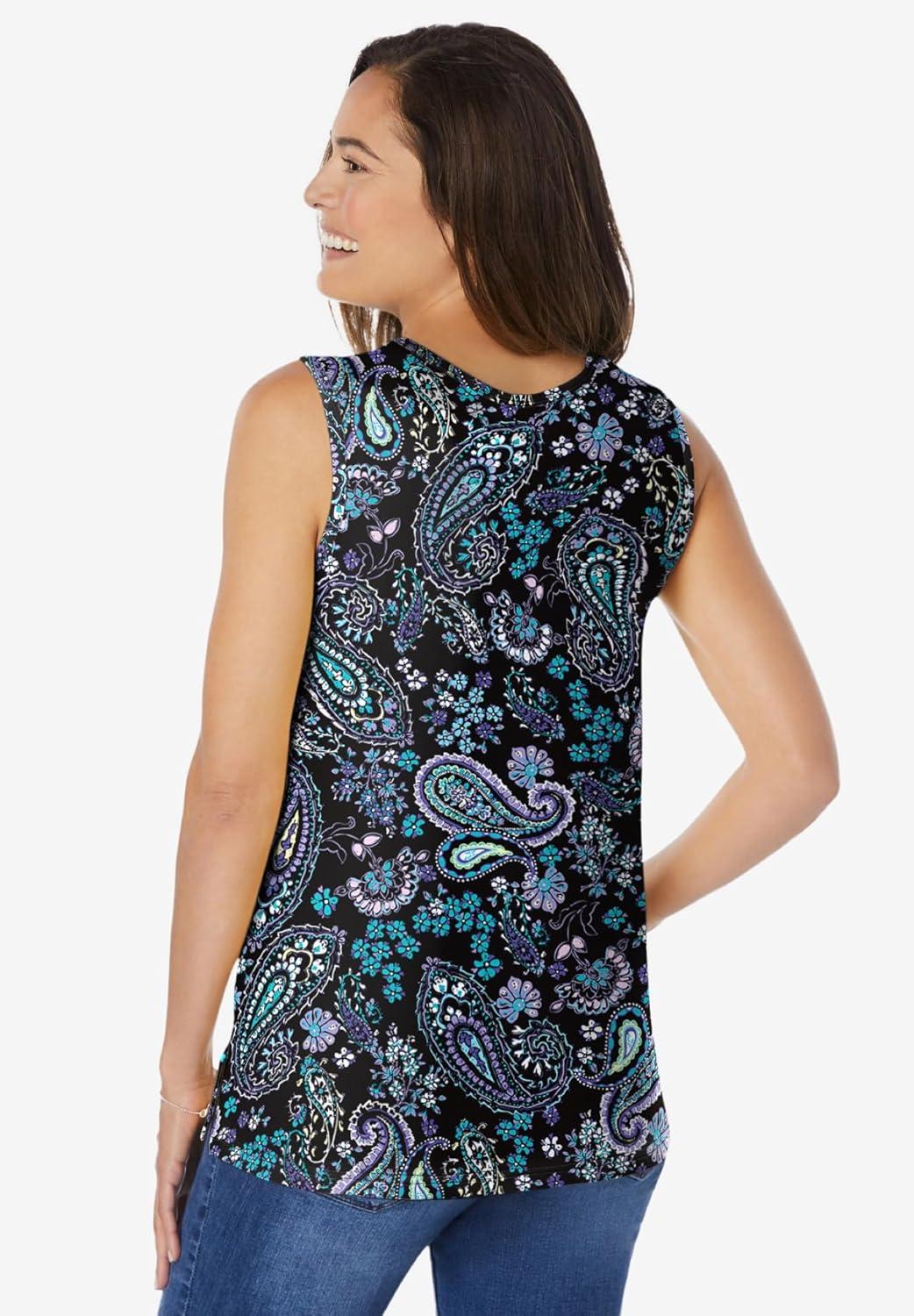 imageWoman Within Plus Size Perfect Printed Scoopneck TankBlack Paisley
