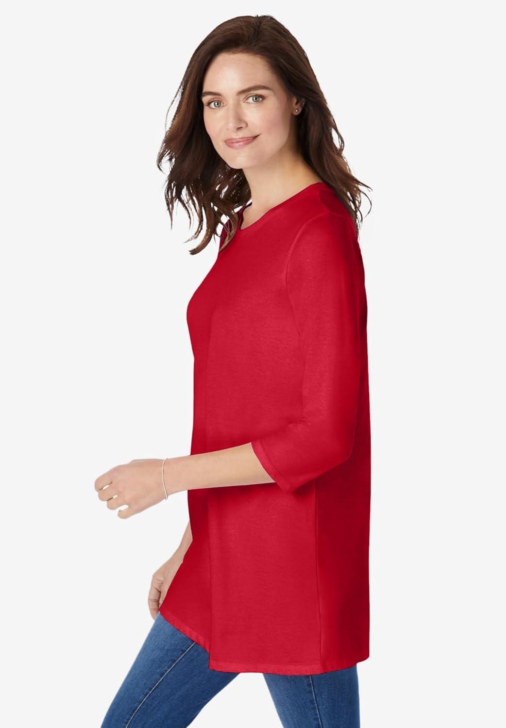 imageWoman Within Plus Size Perfect ThreeQuarter Sleeve Crewneck TunicClassic Red