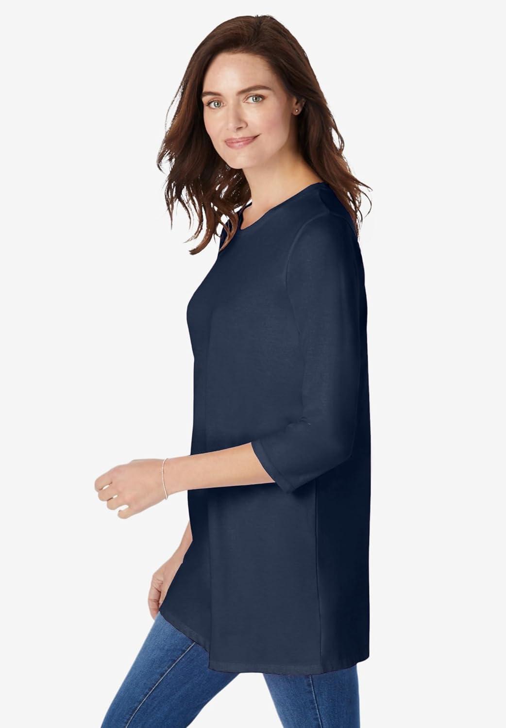 imageWoman Within Plus Size Perfect ThreeQuarter Sleeve Crewneck TunicNavy